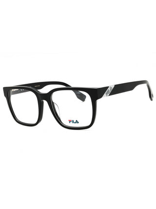 FILA VFI452 eyeglasses featuring a sleek, lightweight rectangular frame in matte black metal with signature logo temples.