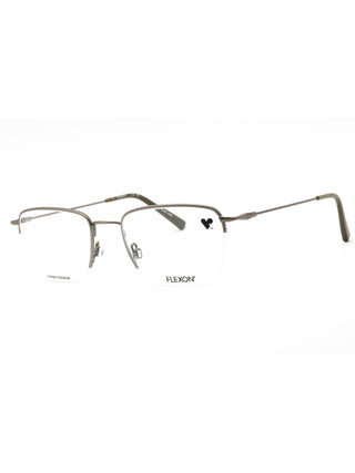 Flexon H6041 gunmetal eyeglasses with clear demo lenses, featuring a sleek, rectangular metal frame.