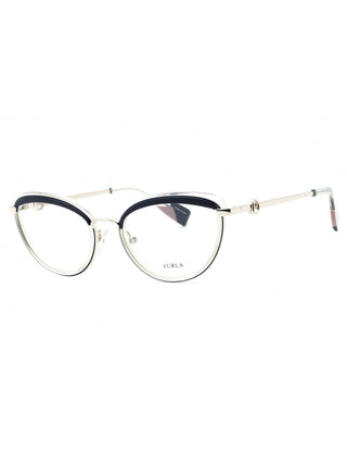 Furla VFU357 oval eyeglasses in blue acetate, size 54, with clear lenses.