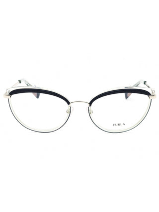 Furla VFU357 oval eyeglasses with clear frames and silver temples.