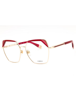 Furla VFU674V eyeglasses featuring a sleek, lightweight metal frame in a sophisticated gold finish with elegant temple detailing.