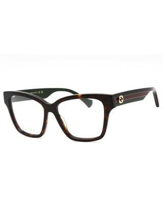 Gucci GG1302O tortoise eyeglasses with clear lenses, featuring a classic rectangular frame.