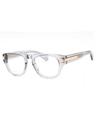 Gucci GG1519O eyeglasses with grey frames, transparent lenses, and a sleek, modern design.