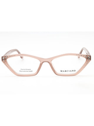 Guess by Marciano GM50002 oval eyeglasses with a black full-rim frame and silver temple accents.