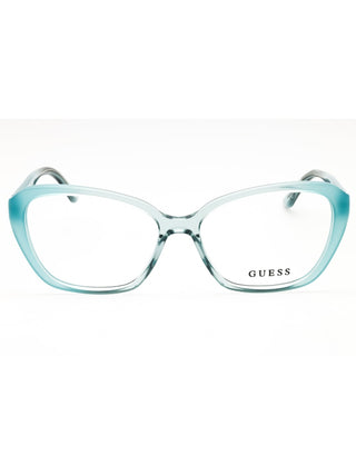 Guess GU50115 eyeglasses featuring a sleek, lightweight black metal frame with a modern rectangular silhouette.