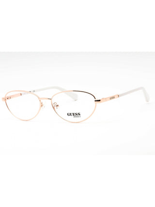 Shiny rose gold Guess GU8238 oval eyeglasses with clear demo lenses, 55mm.