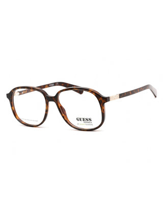 Guess GU8255 oval eyeglasses in Havana acetate with clear lenses, 53mm size.