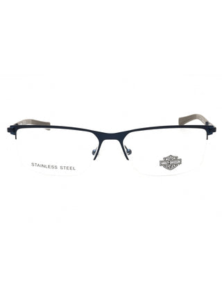 Harley Davidson HD0979 eyeglasses featuring a sleek black rectangular metal frame with signature logo detailing.