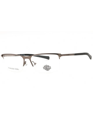 Harley Davidson HD0979 eyeglasses featuring a sleek black rectangular metal frame with signature logo detailing.