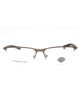 Harley Davidson HD0979 eyeglasses featuring a sleek black rectangular metal frame with signature logo detailing.