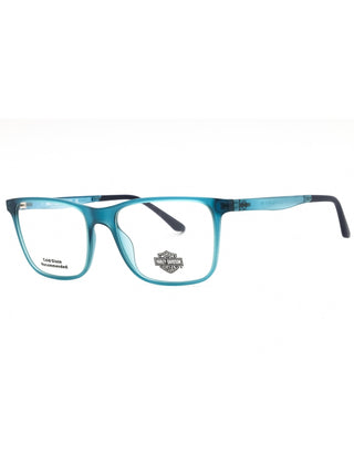 Harley Davidson HD50020 eyeglasses featuring a sleek black rectangular metal frame with branded temples.