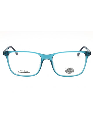 Harley Davidson HD50020 eyeglasses featuring a sleek black rectangular metal frame with branded temples.