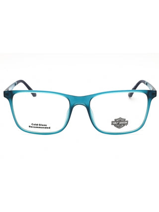 Harley Davidson HD50020 eyeglasses featuring a sleek black rectangular metal frame with signature branding on the temples.