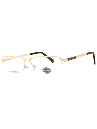 Harley Davidson HD50032 eyeglasses featuring a sleek black rectangular metal frame with signature branding on the temples.