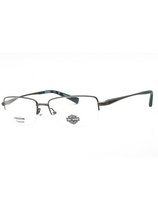 Harley Davidson HD9024 eyeglasses featuring a sleek black rectangular metal frame with signature branding on the temples.