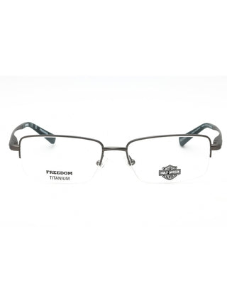 Harley Davidson HD9024 eyeglasses featuring a sleek black rectangular metal frame with signature branding on the temples.