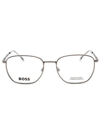 Hugo Boss BOSS 1415 matte black eyeglasses with clear demo lenses, sleek rectangular frame.
