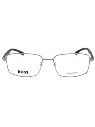 Hugo Boss BOSS 1470/F eyeglasses in matte dark ruthenium, featuring a sleek rectangular frame and clear demo lenses.