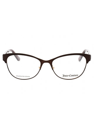 Juicy Couture JU 216/G women's eyeglasses with a clear pink cat-eye frame and gold temples.