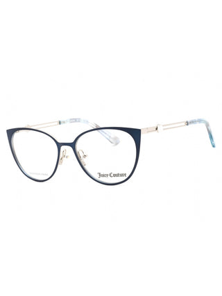 Juicy Couture JU 221 eyeglasses with blue frames, clear demo lenses, and a stylish cat-eye design.