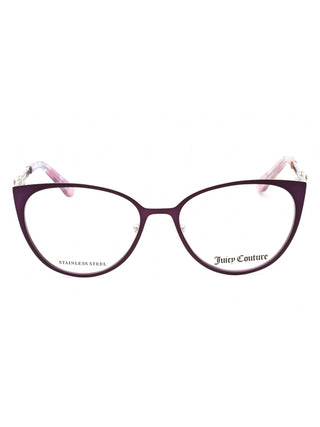 Juicy Couture JU 221 eyeglasses with a clear pink frame and gold accents.