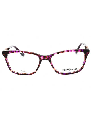 Juicy Couture JU 249 women's eyeglasses with clear pink rectangular frames and gold accents.