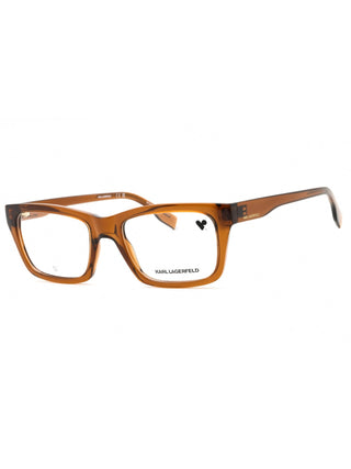 Brown KARL LAGERFELD KL6138 eyeglasses with clear demo lenses, 53mm size, and full-rim acetate frames.