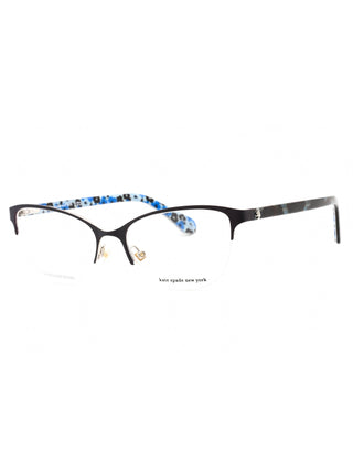 Kate Spade Adalina eyeglasses with a matte blue silver frame, clear demo lenses, and a stylish cat-eye design.