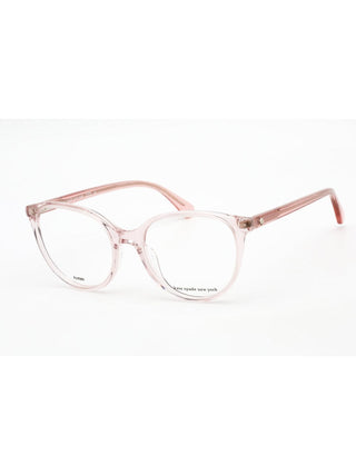 Kate Spade Adelle eyeglasses featuring a sleek black acetate frame with a classic rectangular shape and gold logo detail.