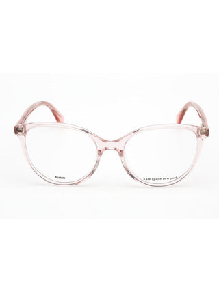 Kate Spade Adelle eyeglasses featuring a sleek black acetate frame with signature gold-tone logo detailing.