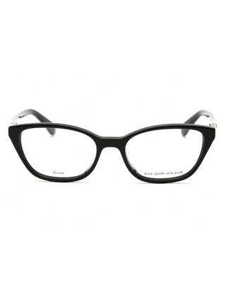 Kate Spade Emmalee black full-rim cat-eye eyeglasses with gold accents.