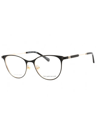 Kate Spade LIDA/G eyeglasses with gold and black metal frames, clear demo lenses, and a classic round design.