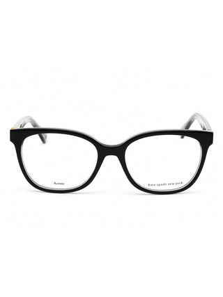 Kate Spade Payton eyeglasses with black rectangular frames and gold temple accents.