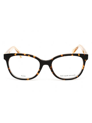 Kate Spade Payton eyeglasses with black rectangular frames and gold accents.