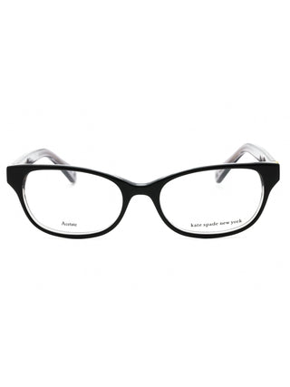 Kate Spade Rainey oval eyeglasses with clear frames and gold-tone arms.