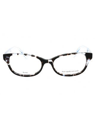 Kate Spade Rainey oval eyeglasses with a black frame and clear lenses.