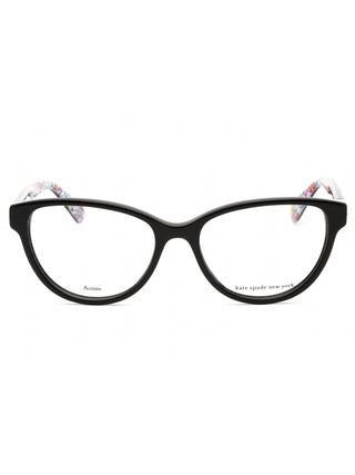 Kate Spade Tailyynn eyeglasses with black rectangular frames and gold accents.