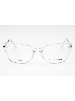 Kate Spade Vicenza women's eyeglasses with shiny black rectangular frames and subtle gold accents.