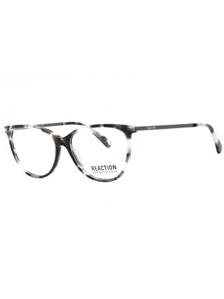 Kenneth Cole Reaction KC0955 oval eyeglasses in grey, featuring a sleek metal frame and clear demo lenses.