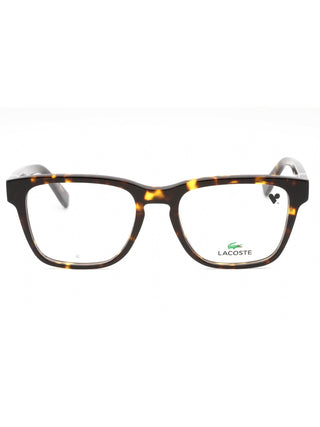 Lacoste L2932 eyeglasses in blonde Havana, full-rim acetate frame with clear demo lenses.