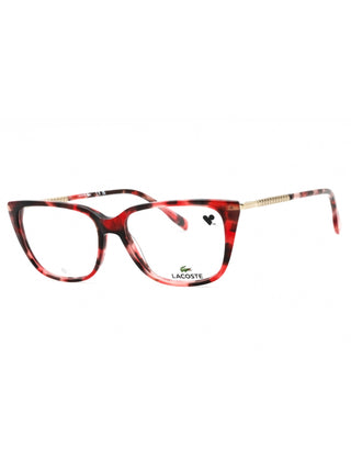 Lacoste L2939 Havana Red eyeglasses with clear demo lenses, 54mm size, featuring a classic rectangular frame.