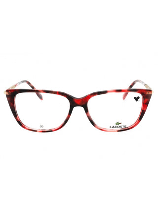 Lacoste L2939 men's rectangular black acetate eyeglasses with silver temple accents.