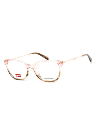 Levi's LV 5021 oval eyeglasses with black frames, silver temples, and clear lenses.