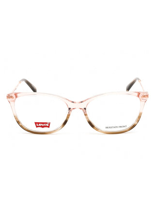 Levi's LV 5021 oval eyeglasses with black frames, silver temples, and clear lenses.