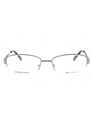 Liz Claiborne L 611 oval eyeglasses with a sleek black frame and silver accents.