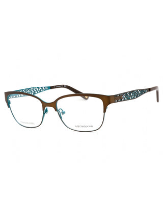 Liz Claiborne L 643 eyeglasses with brown-green frames, clear lenses, and a classic rectangular design.