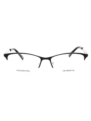 Liz Claiborne L 654 women's eyeglasses with a semi-rimless, rectangular silver metal frame and black temples.