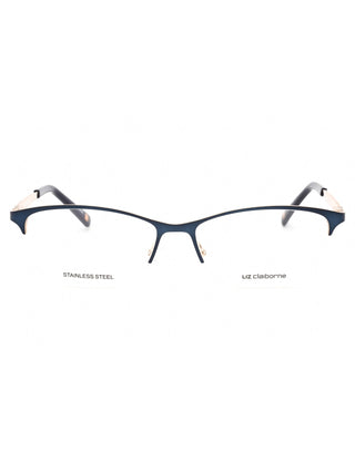 Liz Claiborne L 654 women's eyeglasses with a semi-rimless, rectangular silver metal frame and black temples.
