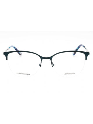 Liz Claiborne L 677 women's eyeglasses with a semi-rimless, rectangular silver metal frame and black temples.