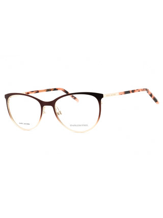 Marc Jacobs MARC 708 oval eyeglasses featuring a sleek black acetate frame with signature gold-tone temple accents.